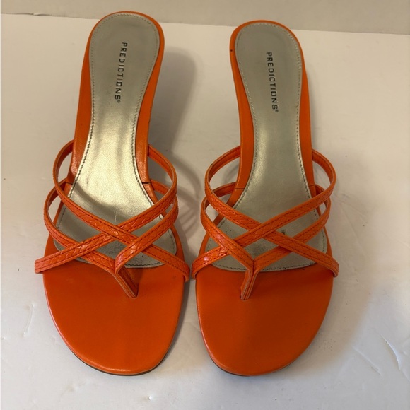 Predictions Orange stiletto heel open toe flip flop sandals size 9 - Picture 1 of 11